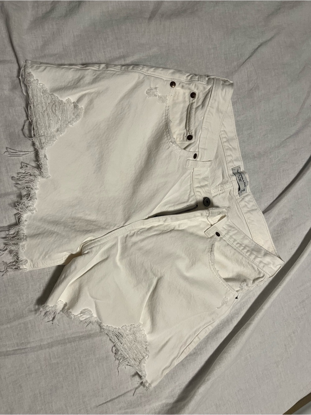 Abercrombie & Fitch White Distressed High-Rise Denim Shorts